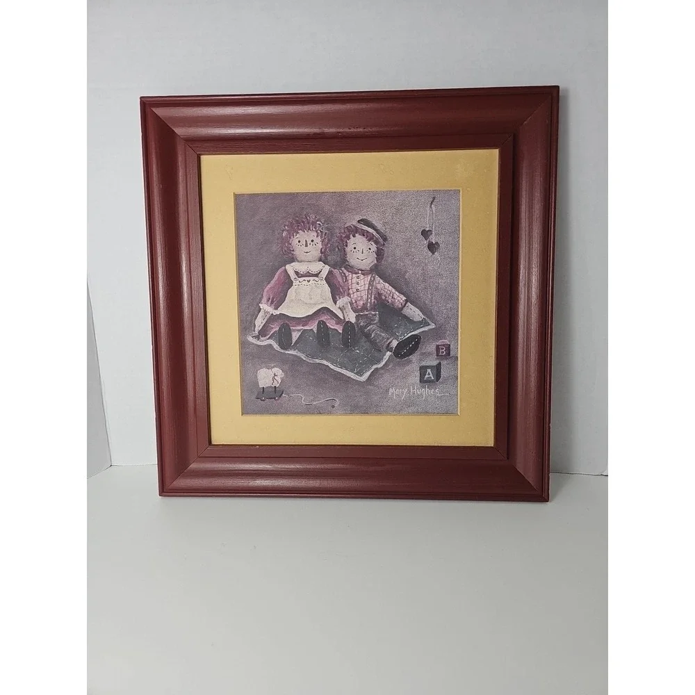 Vintage Raggedy‎ Ann & Andy Folk Art Primitive Wall Art by Mary Hughes